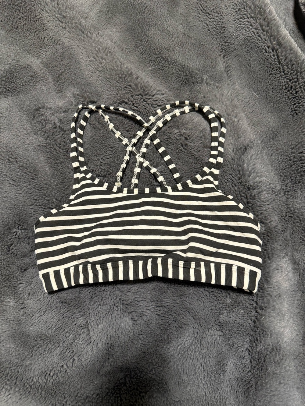 Athleta Black and White Striped Crossback Sports Bralette